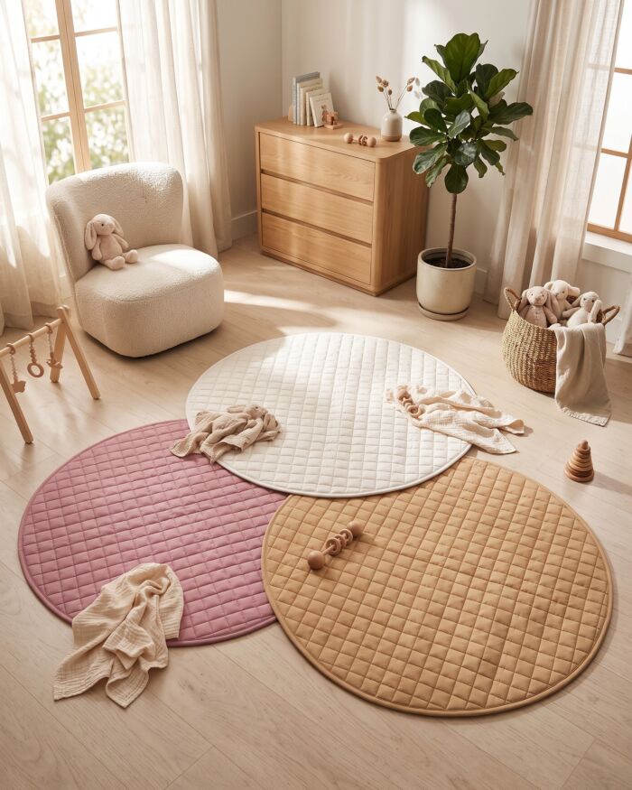 Soft Quilted Round Baby Play Mat for Newborns