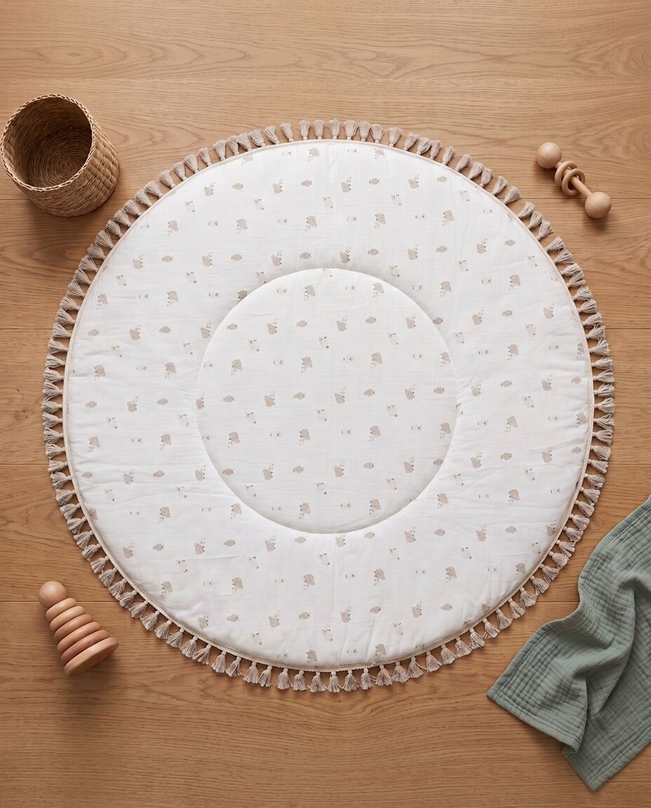 Soft Sheep Print Round Baby Play Mat for Newborns