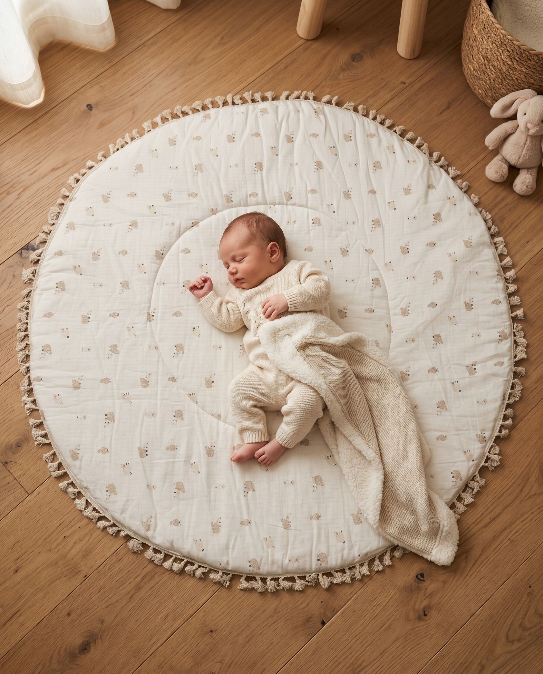 Soft Sheep Print Round Baby Play Mat for Newborns