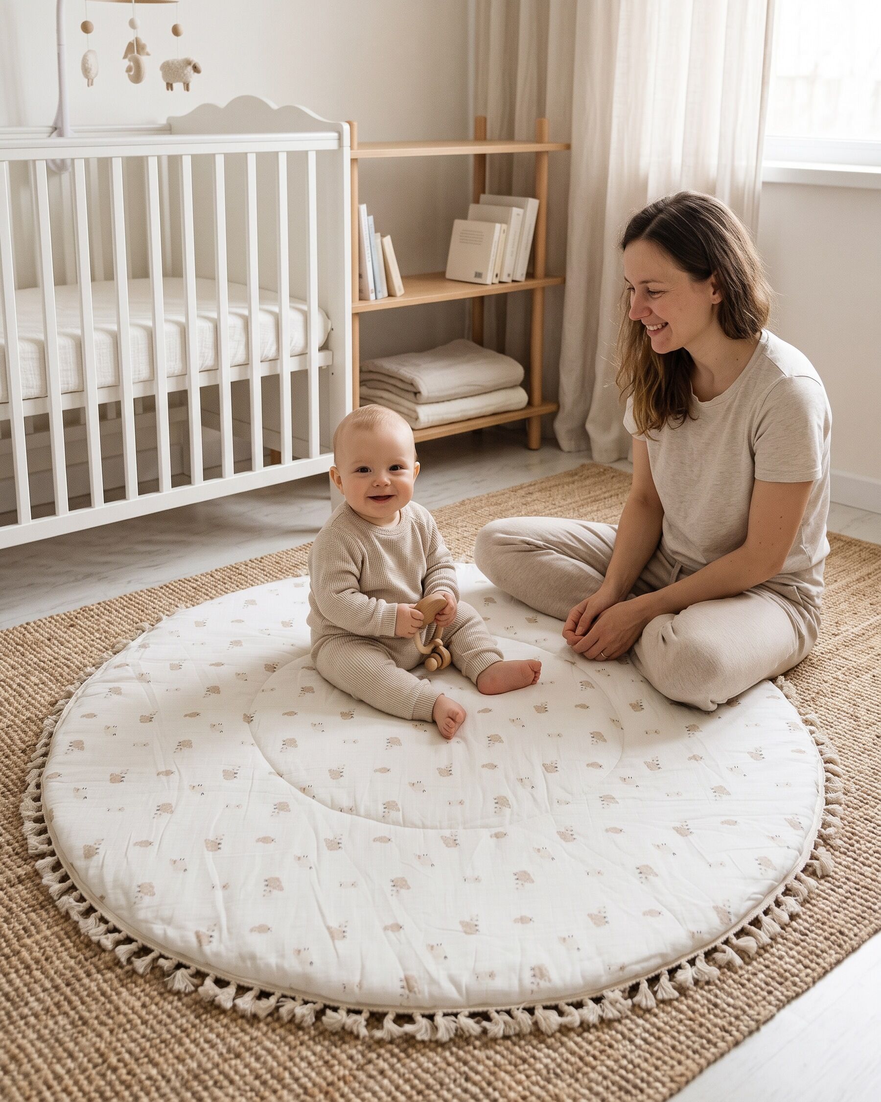 Soft Sheep Print Round Baby Play Mat for Newborns