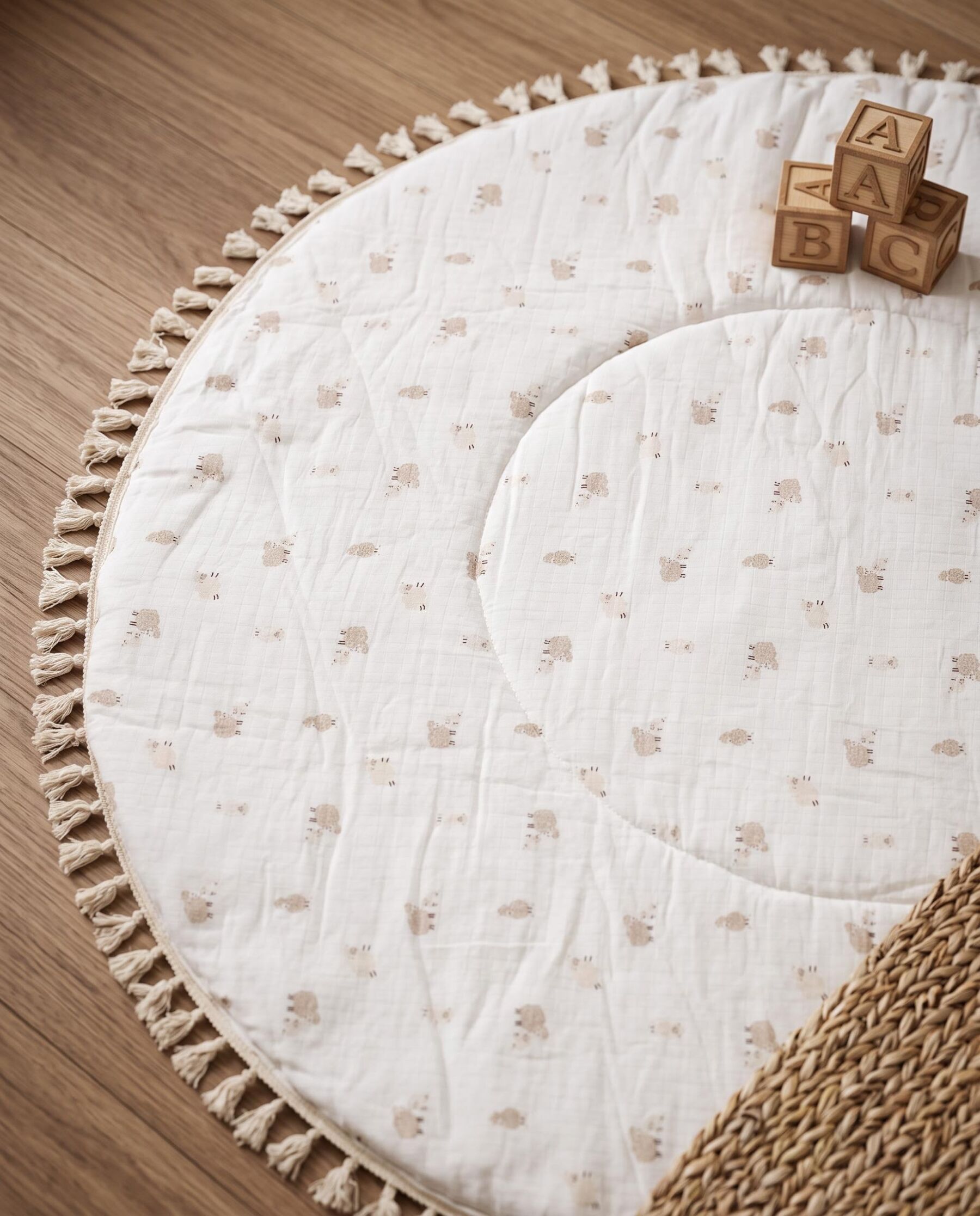 Soft Sheep Print Round Baby Play Mat for Newborns
