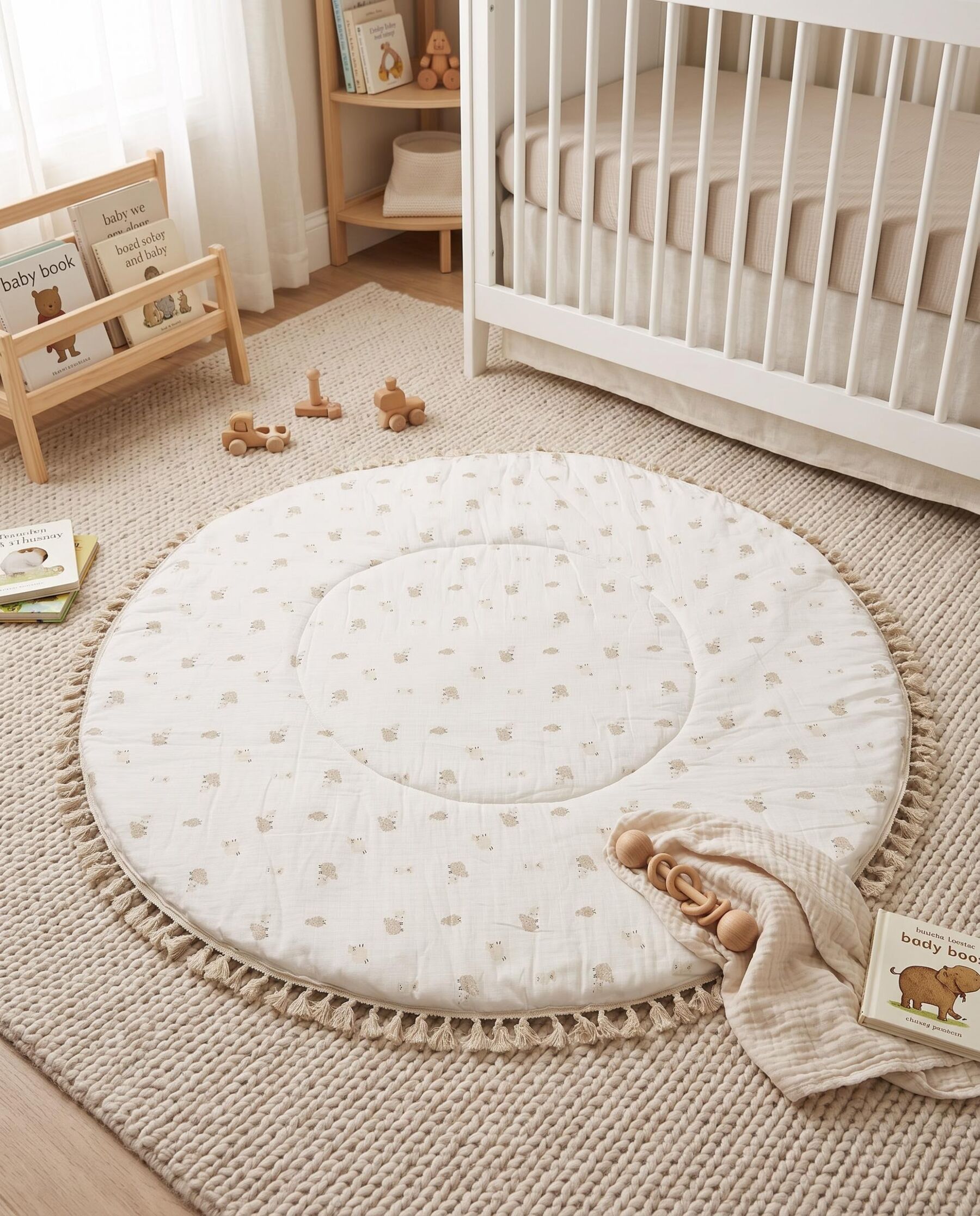 Soft Sheep Print Round Baby Play Mat for Newborns