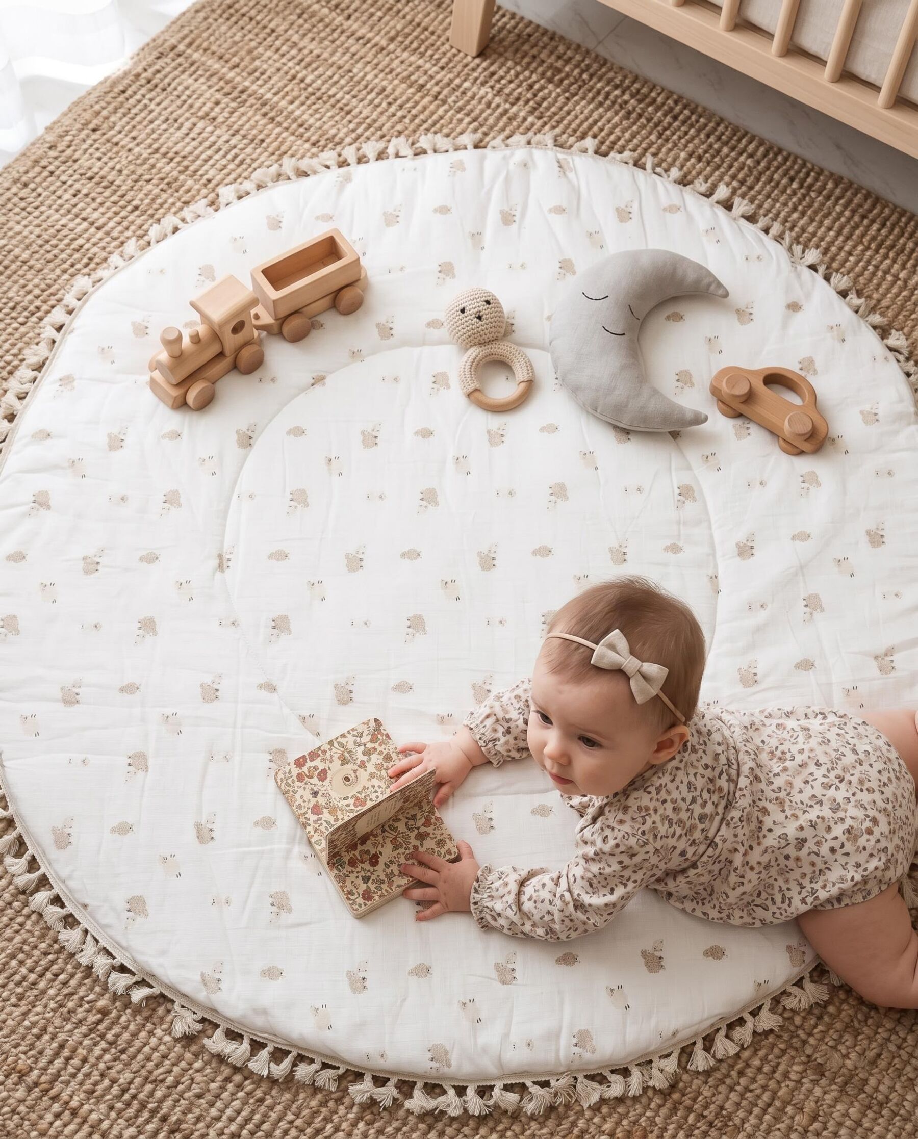Soft Sheep Print Round Baby Play Mat for Newborns