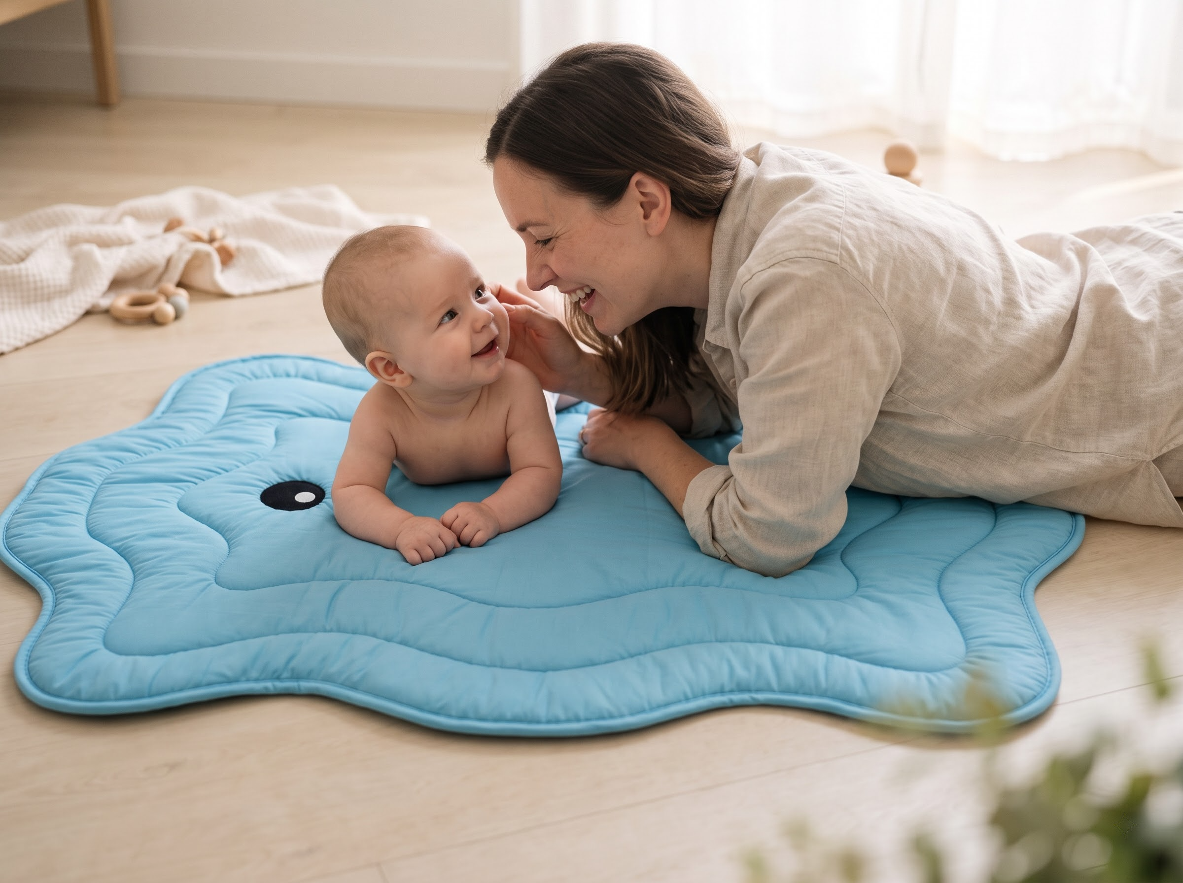 Artisan hands sewing a premium nursery mat.